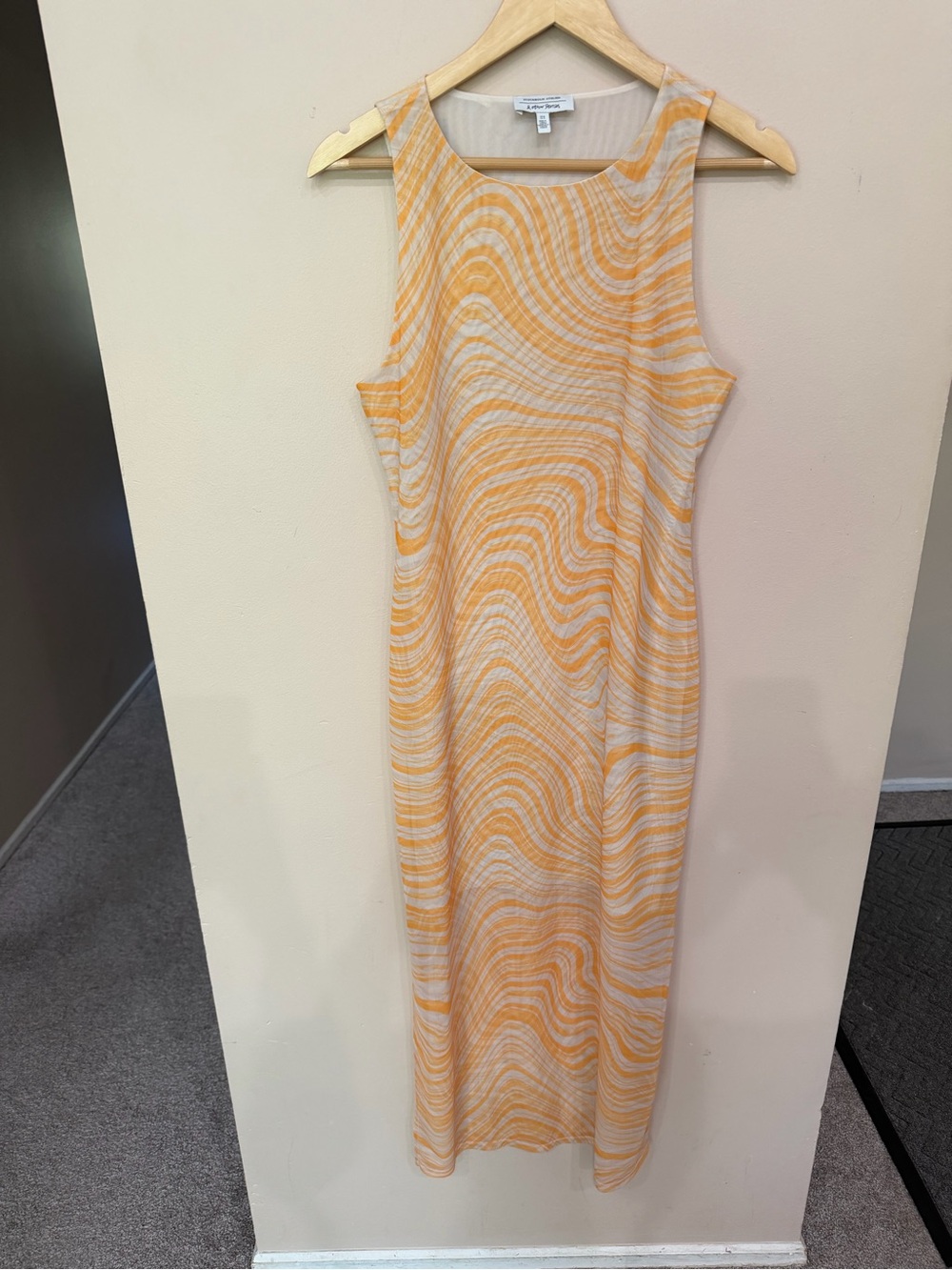 & Other Stories Jersey Midi Dress Mesh Yellow Marble Womens Size Medium Ethereal